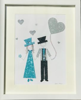 Sparkling blue wedding couple framed wall art