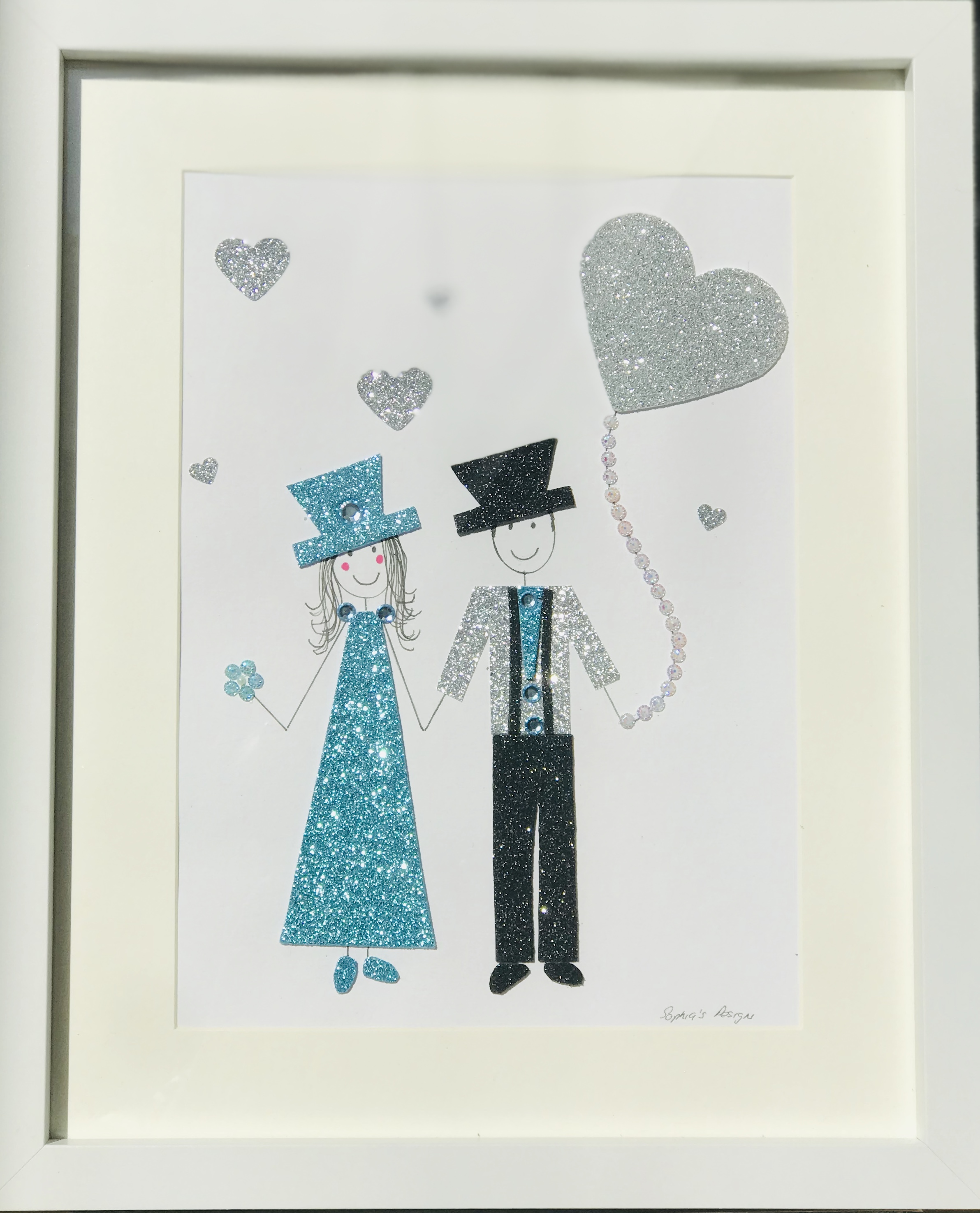 Sparkling blue wedding couple framed wall art