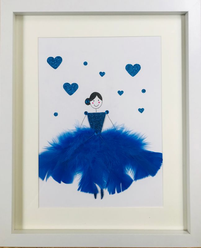 Beautiful royal blue feathered ballerina framed wall art