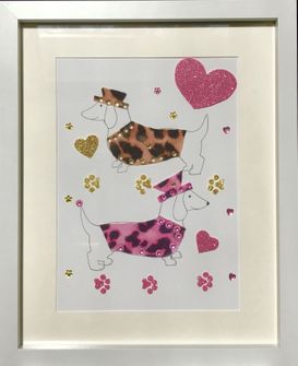 Pair of leopard print sausage dogs framed wall art