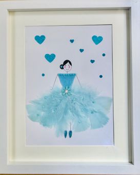 Beautiful baby blue feathered ballerina framed wall art