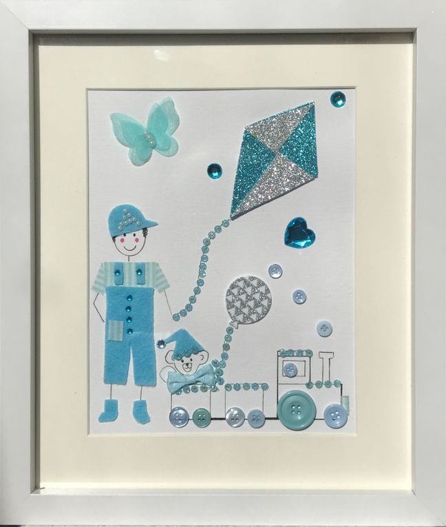 Small boy with kite and train set framed wall art