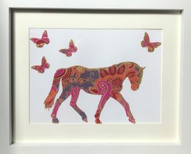 Paisley print horse with butterflies framed wall art