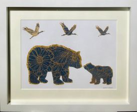 Beautiful bear and bear cub framed wall art 