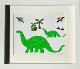 Green dinosaur & Baby dinosaur framed wall art
