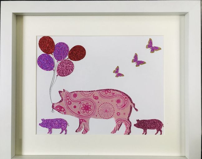  Pig & Piglets with balloons framed wall art