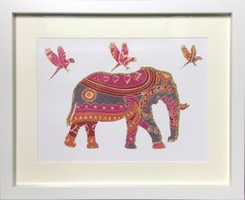 Beautiful paisley coloured elephant with birds framed wall art
