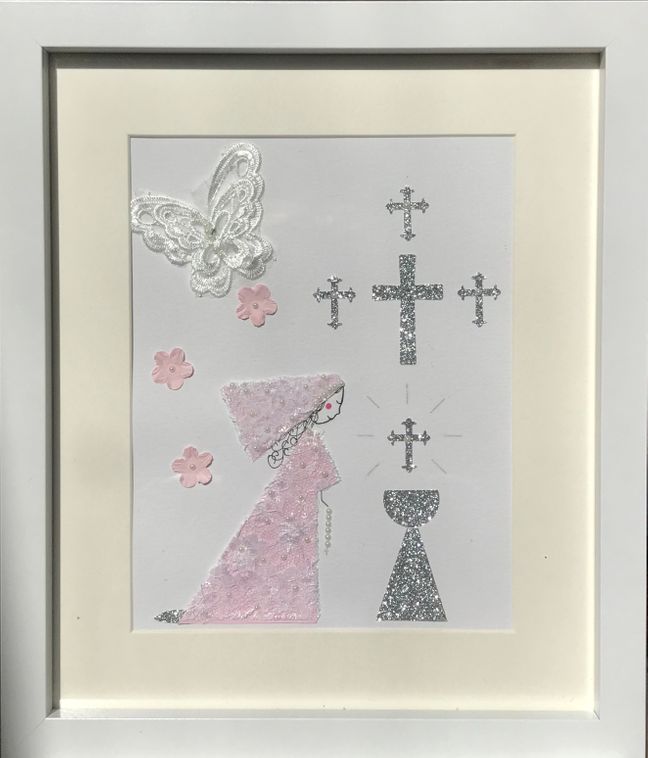 Pale pink holy communion picture framed wall art