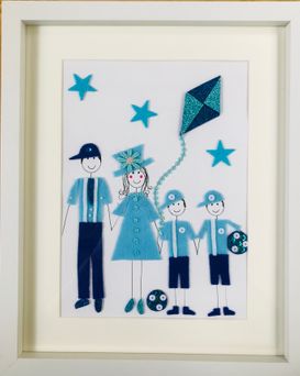  Family Picture of 4 with kite personlised framed wall art