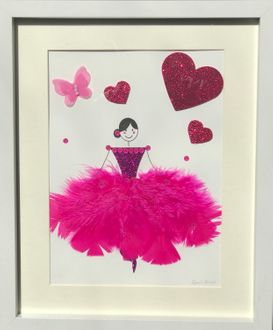 Beautiful bright pink feather ballerina framed wall art