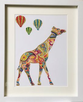 Paisley fabric giraffe framed wall art