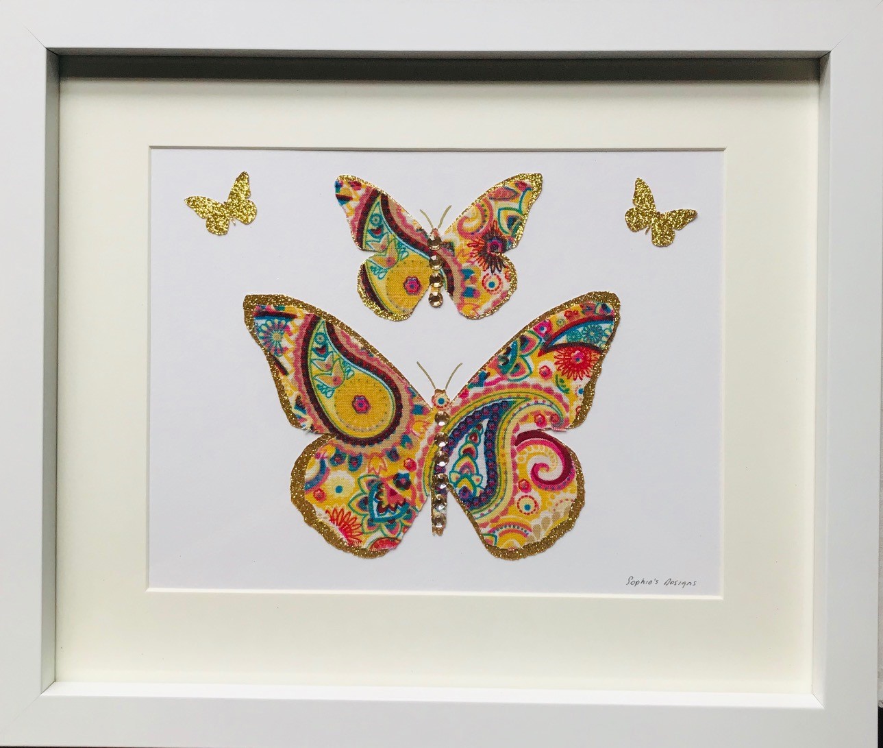 Beautiful paisley fabric print butterflies framed wall art
