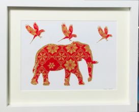 Stunning Red & Gold Elephant framed wall art