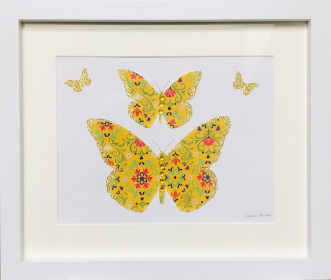 Beautiful yellow flower print butterfly framed wall art